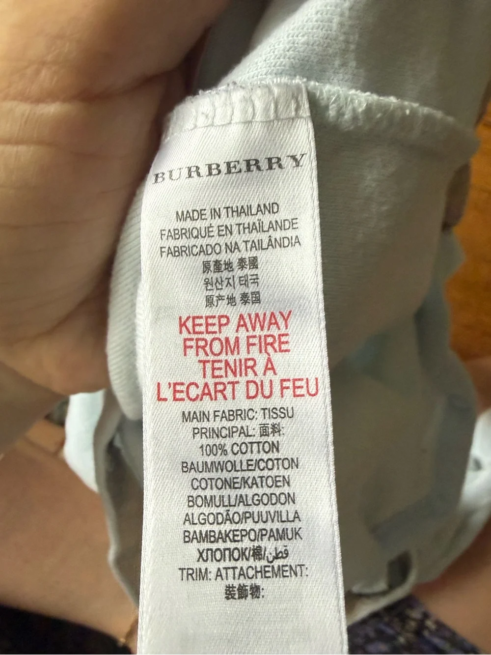 Burberry Light Blue Baby Footed One-Piece - Size 6 Months
